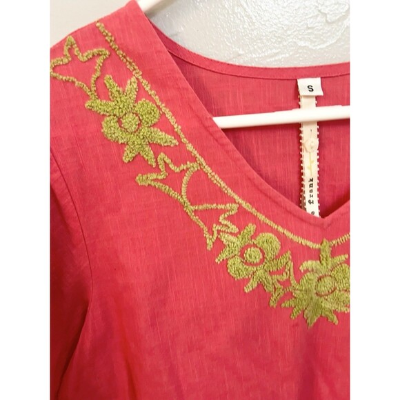 UNCLE FRANK Pink Coral Embroidered Crewel Flowers Boxy Pockets Dress Small $199 - Picture 4 of 10